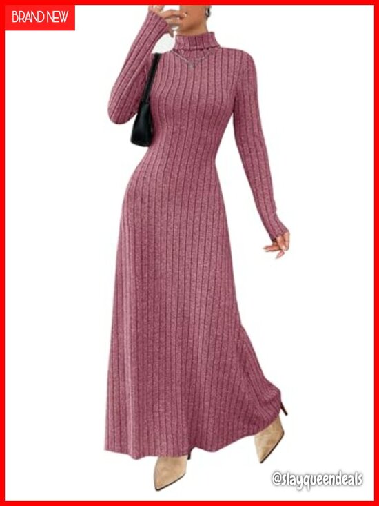 Dresses & Skirts - MITILLY Women's Ribbed Knit Long Sleeve Maxi Dress Turtle Neck Bodycon